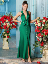 Double Crazy Solid Color Sleeveless Dress With Turn-Down Collar And Mermaid Hem